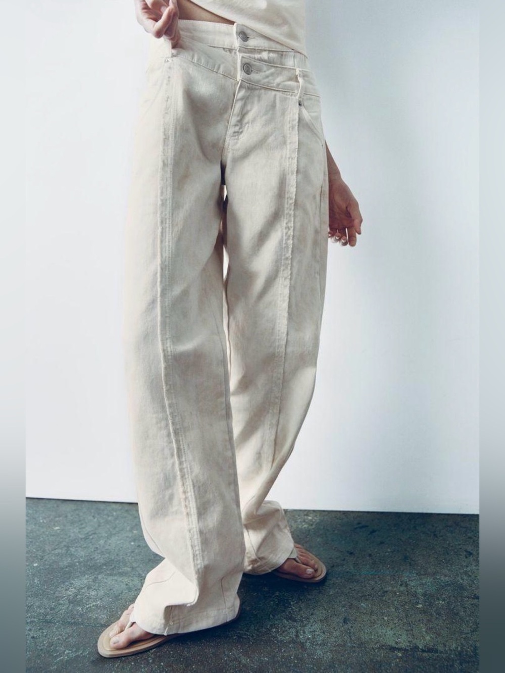 Zara High-Rise Cream Washed Women's Jeans